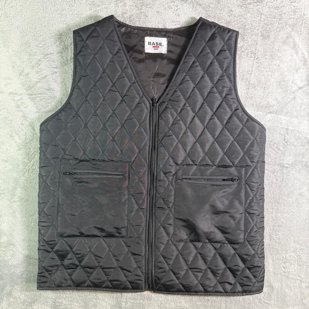 BASE. Mens XL Quilted Utility Vest Black Full Zip 3 Zipper Pockets Gorpcore